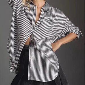 NWT THE BENNET BUTTONDOWN SHIRT BY MAEVE ANTHROPOLOGIE in Indigo Blue Stripe S